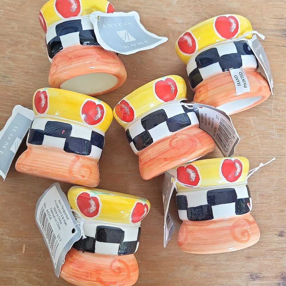 NWT Amscan Home Whimsy Hand Painted Ceramic Napkin Rings Set Of 6